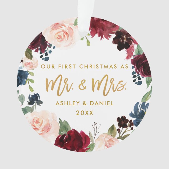 Noël floral d'aquarelle de manuscrit d'or premier (devant)