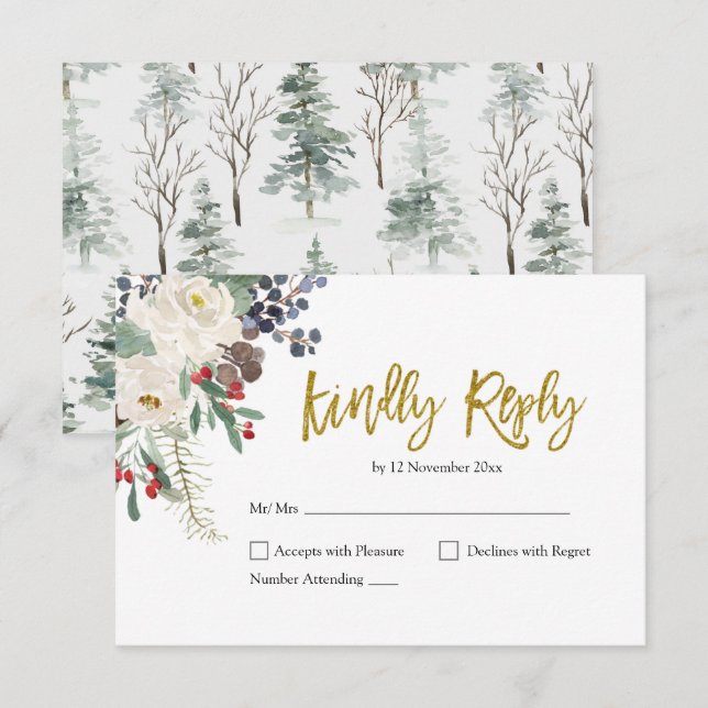 Noël Floral Romantique Mariage carte RSVP (Devant / Derrière)