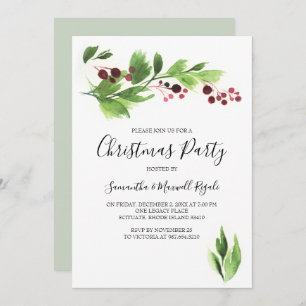 Noël Fonction Invitation Red Berries & Greenery