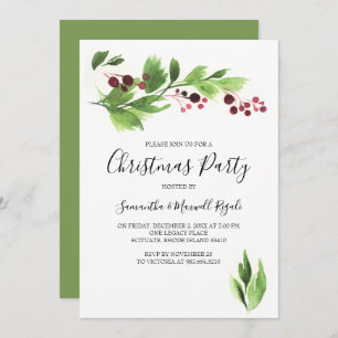 Noël Fonction Invitation Red Berries & Greenery