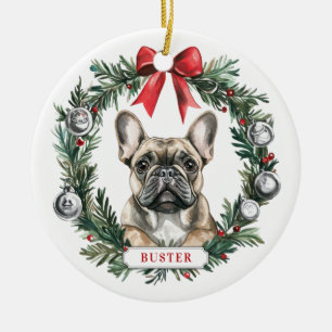 Noël Français Bulldog Cercle en céramique ornement