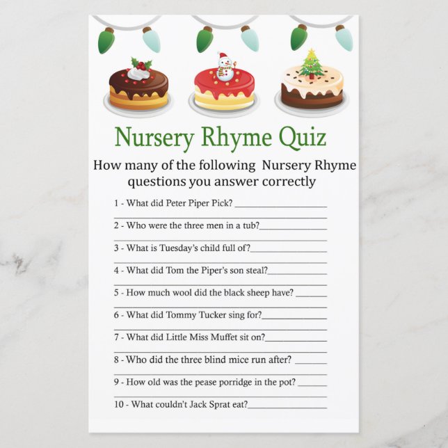 Noël gâteau Nursery Rhyme Quiz jeu de baby shower (Devant)