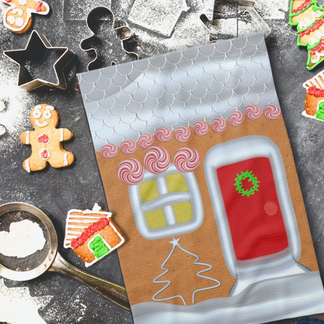 Noël Gingerpain Maison Serviette de cuisine (A festive christmas kitchen towel inspired by a gingerbread house)