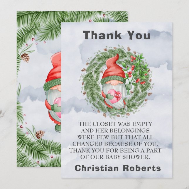 Noël Gnome Anniversaire Fête Merci Cartes (Devant / Derrière)