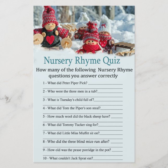 Noël gnome Nursery Rhyme Quiz baby shower (Devant)