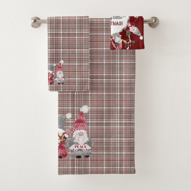Noël Gnome Rouge Grey Plaid Amour Joie Paix (En situation)