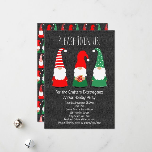 Noël Gnomes mignonne Fête de Fêtes Invitation (Devant/Arrière en situation)