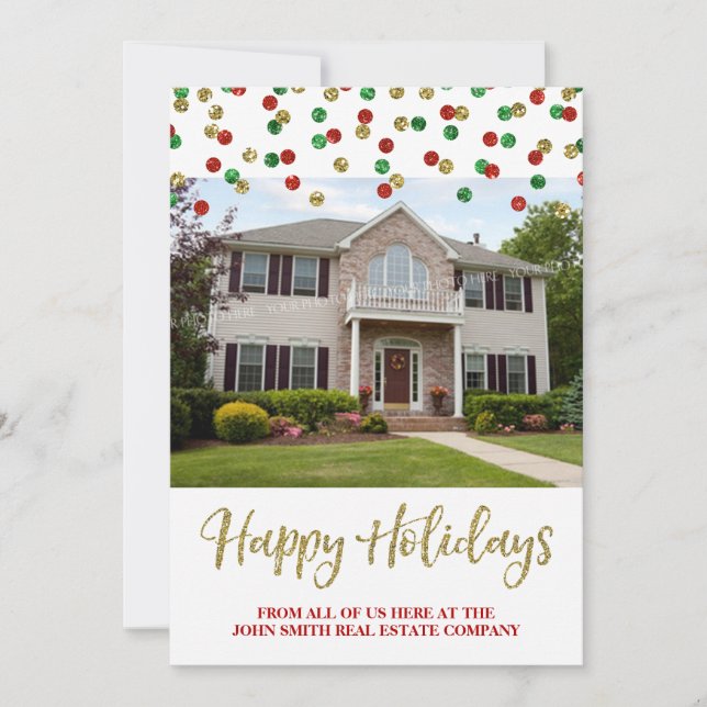 Noël Gold Red Confetti Carte photo immobilier (Devant)