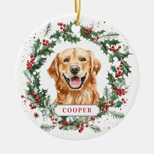 Noël Golden Retriever Ceramic Circle Ornement (Devant)