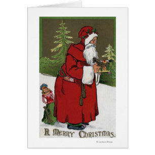 Noël GreetingSanta avec le cheval en bois