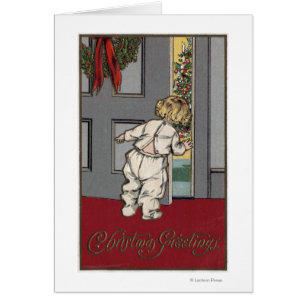 Noël GreetingsKid jetant un coup d'oeil pour Père