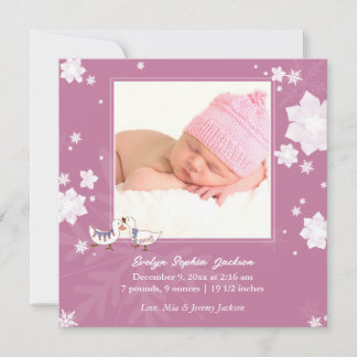 Noël hiver bébé fille rose Faire-part de naissance