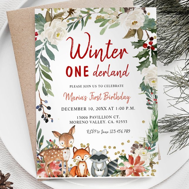 Noël hiver Onederland Anniversaire Invitation (Créateur téléchargé)