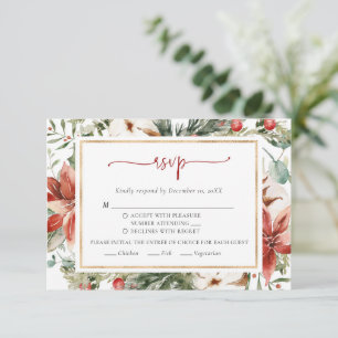Noël hiver Rouge Vert Gold Mariage Carte RSVP