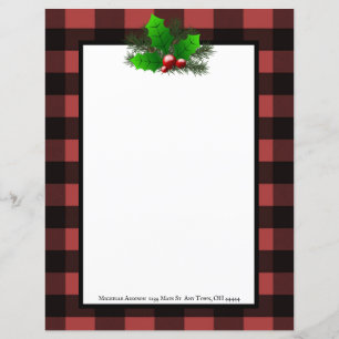 Noël Holly Buffalo Plaid Papier personnalisé