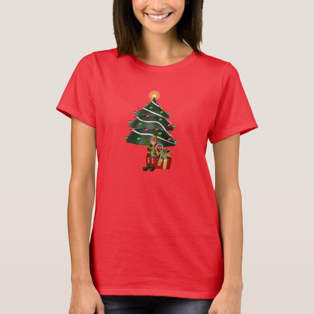 Noël Homme Elfe Arbre Présente T-shirt mignon (Devant)