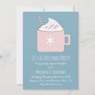 Noël Hot Cocoa Party Blue Pink Invitation