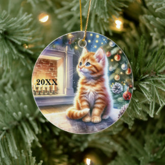 Noël Jaune Kitten Personnaliser Date Ornement