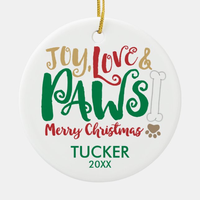 Noël Joy Love PAWS Chien Ornement (Devant)