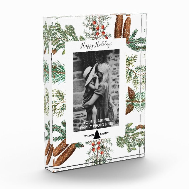 Noël Joyeux Fêtes Famille Photo Bloc Pine (Gauche)