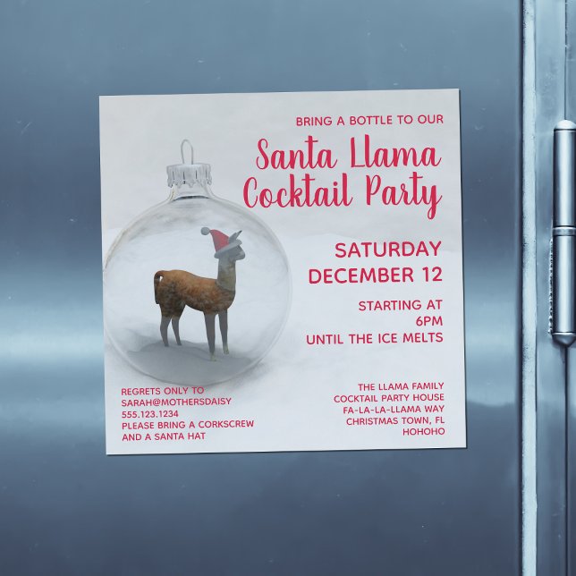 Noël Llama Cocktail Party Invitation magnétique (Add your party details!)