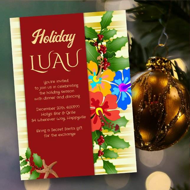 Noël Luau Hibiscus Holly Party Invitation (Créateur téléchargé)