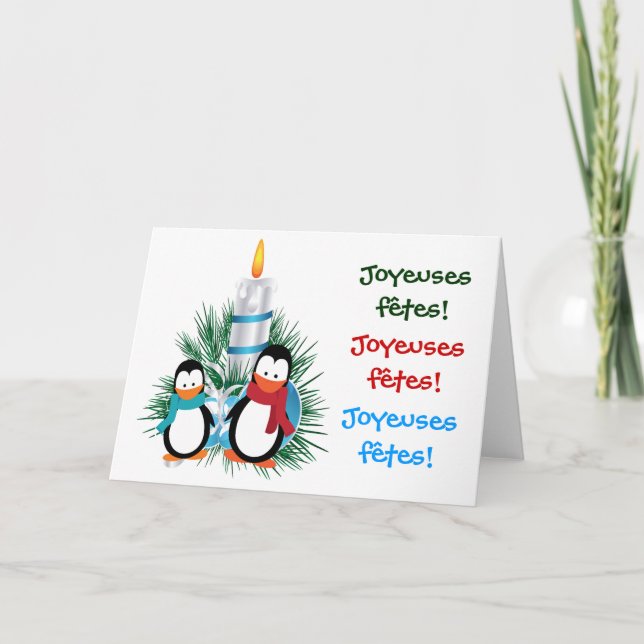 Noël manchots et bougie cartes (Devant)