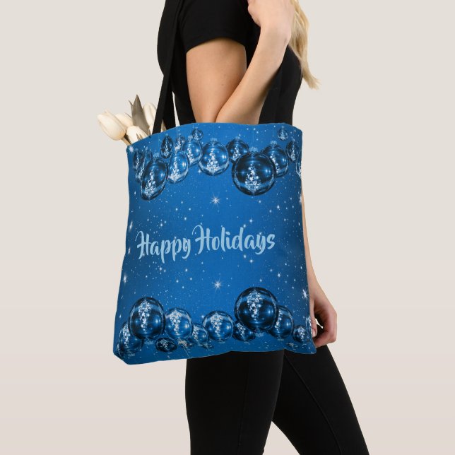 Noël Marine Bleu Ornements Sac fourre-tout des Fêt (De près)