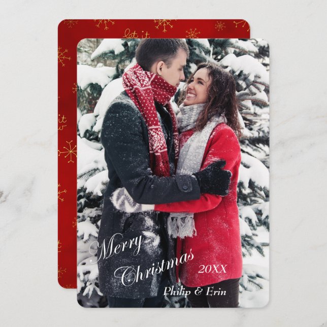 Noël Modèle photo de flocon rouge or (Devant / Derrière)