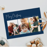 Noël moderne | Carte de vacances Blue Trois Photo<br><div class="desc">Ce Noël moderne | bleu trois photo carte de vacances est parfait pour votre minimaliste shabby chic boho bleu et blanc accueil de vacances. La calligraphie manuscrite minimaliste est délicate et rustique tout en restant élégante et élégante. Vous trouverez que tout ce qui concerne ce produit est modifiable, alors n'hésitez...</div>