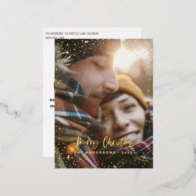 Noël moderne minime photo étoile foin vacances (Recto/Verso)