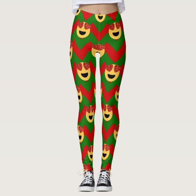 noël oeil de coeur émoji xmas leggings (Devant)