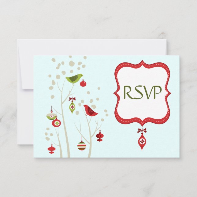 Noël Oiseaux d'hiver Mariage RSVP Cartes (Devant)