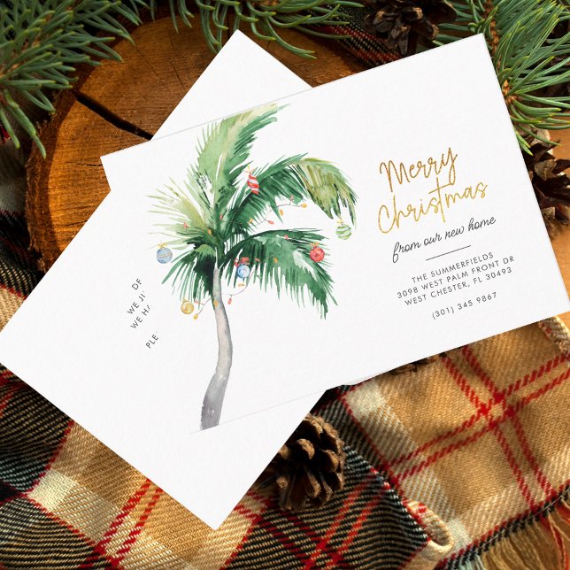 Noël Palm Tree Faire-part de déménagement (Christmas Palm Tree Script Family Moving Announcement)
