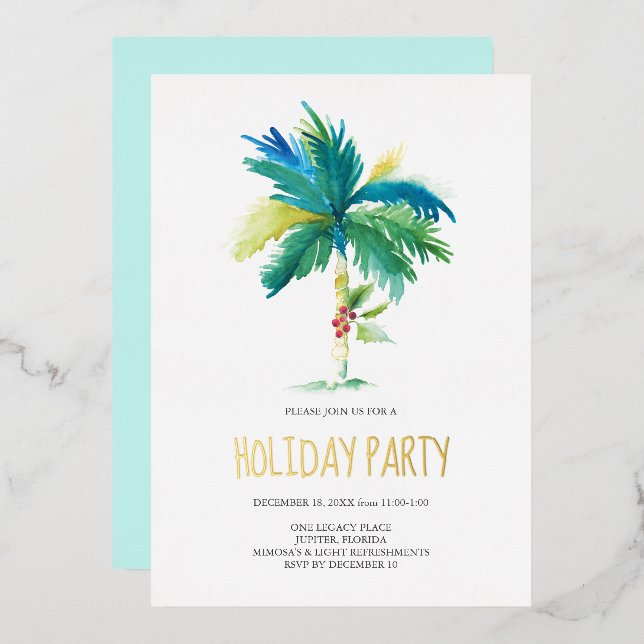 Noël Palm Tree Fête Invitation (Recto/Verso)