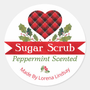 Noël Peppermenthe Plaid Sugar Scrub Étiquettes