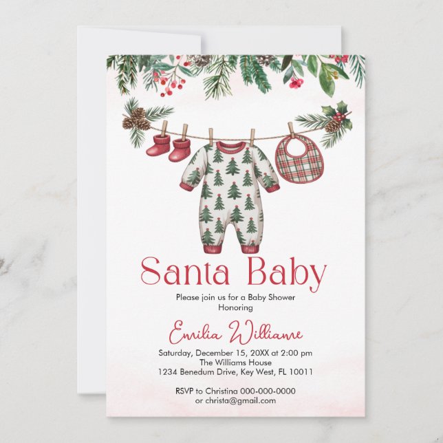 Noël père Noël baby Boy baby shower invitation (Devant)