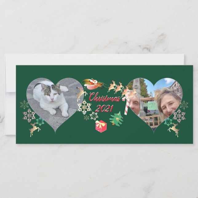 Noël Père Noël et Reindeer 2 Photos Salutation (Devant)