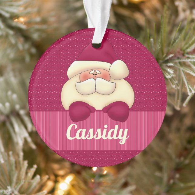 Noël Père Noël rose avec nom et ornement photo (Arbre)