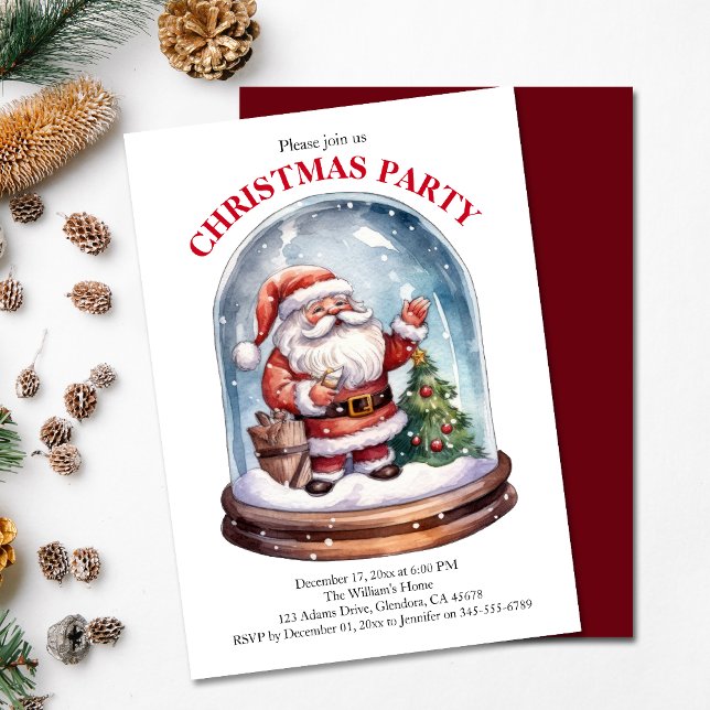 Noël Père Noël Winter Snow Globe Invitation (Invite your guests to your Christmas party with this warm and charming holiday-themed invitation!)