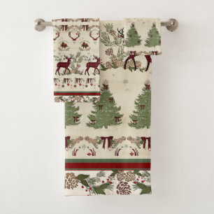 Noël Pine Forest Cerfs Antlers Joyeux n Bright