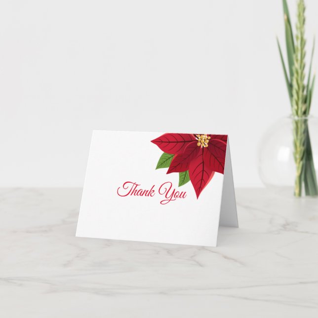 Noël Poinsettia Carte de remerciements pliée (Devant)