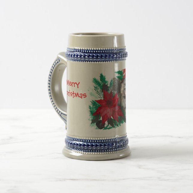 Noël Poinsettia Chiot Conçu Mug Stein (Devant gauche)
