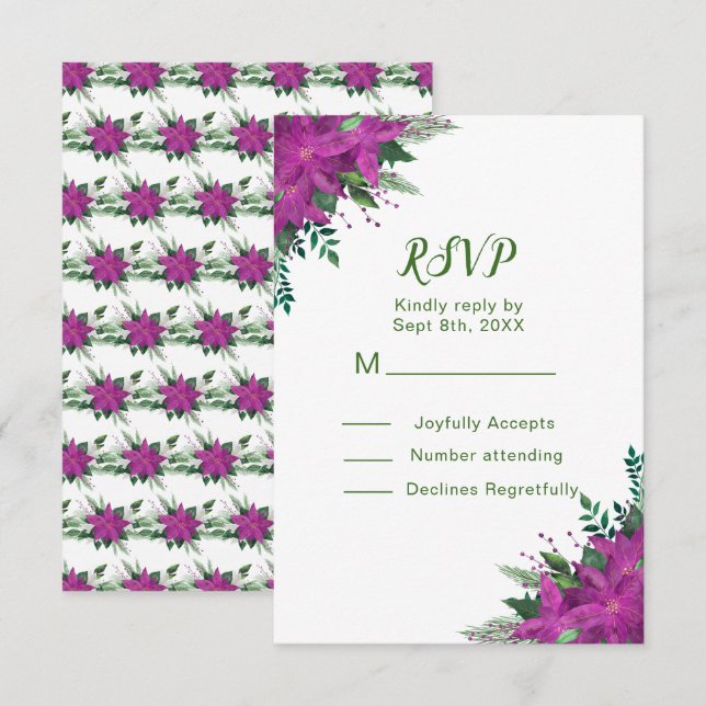 Noël Poinsettia fleurs pourpre mariage RSVP (Devant / Derrière)