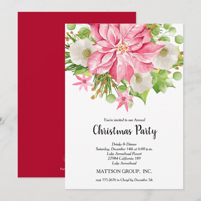 Noël Poinsettia Floral Invitations (Devant / Derrière)