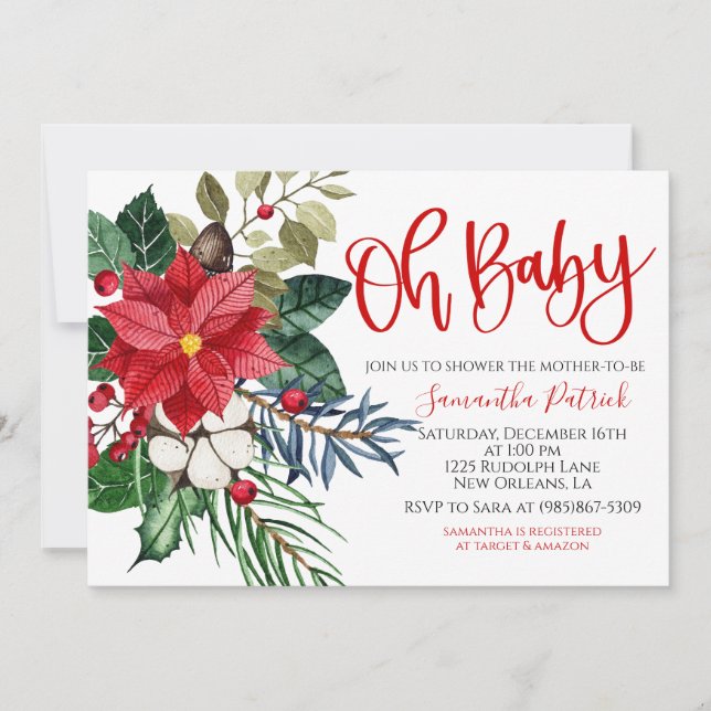 Noël Pointsettia Baby shower Invitation (Devant)