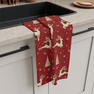 Noël Prancing Gold Deer Vacances Serviette de cuis