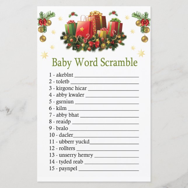 Noël présente Baby word scramble jeu (Devant)