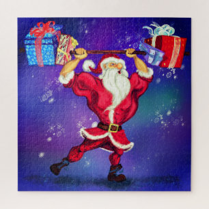 Noël Puzzle Cadeau Bodybuilder Père Noël avec cade