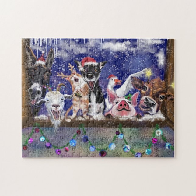 Noël Puzzle cadeau Bonne fête d'animaux de ferme (Horizontal)